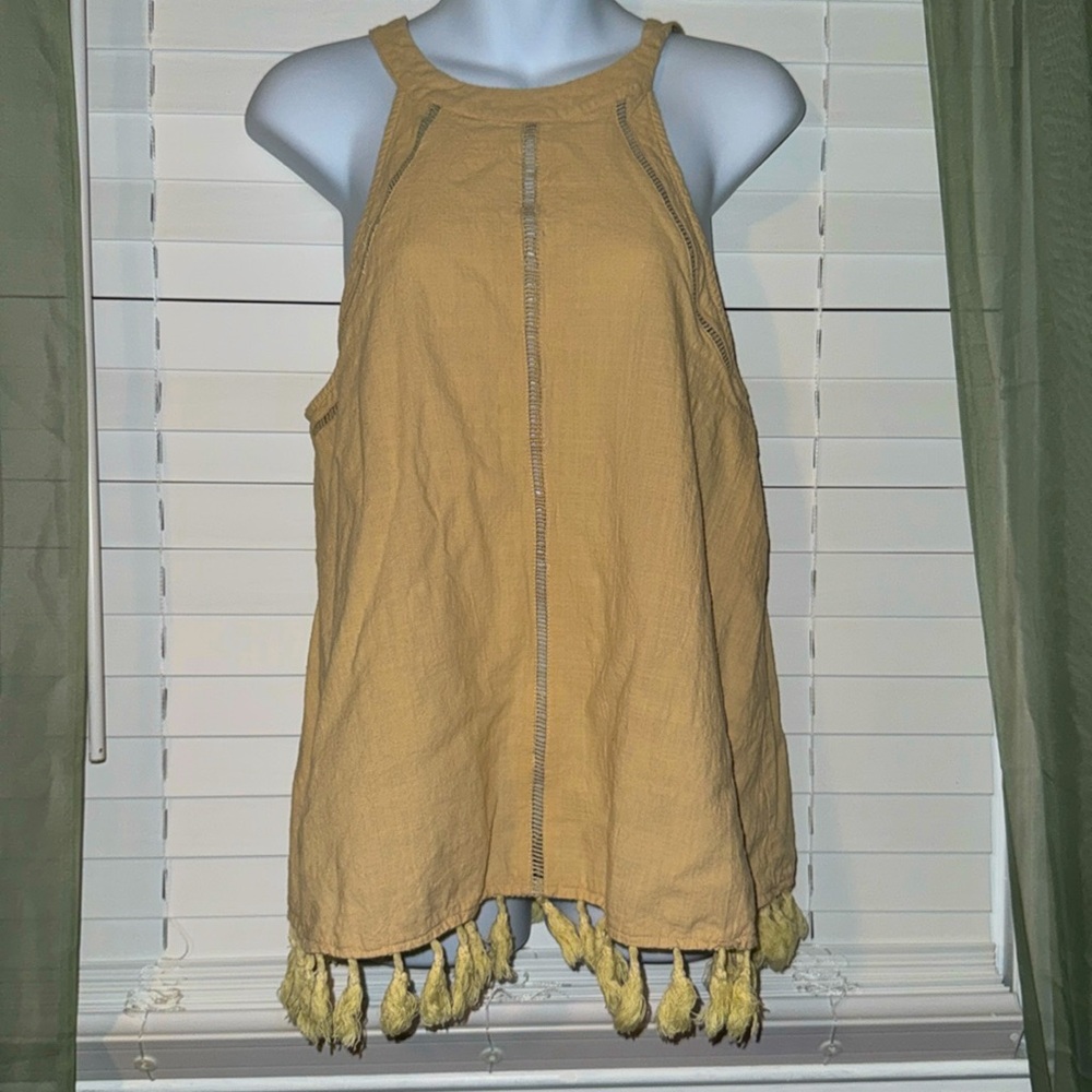 LISTICLE Yellow Tassel Halter Top